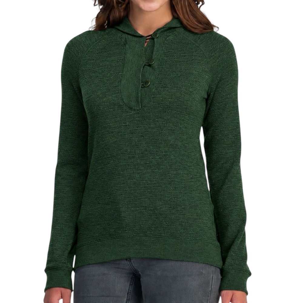 Icebreaker Merino Wool Crave Hooded Green Henley Women's Medium Knit Pullover